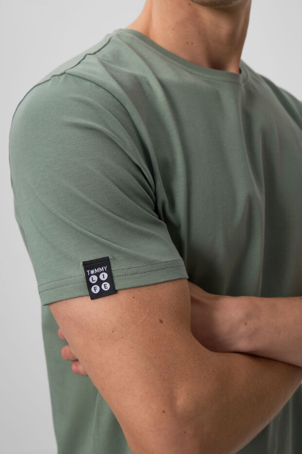 Açık Yeşil Erkek Basic Kısa Kol Standart Kalıp O Yaka T-shirt - 87911 - 4