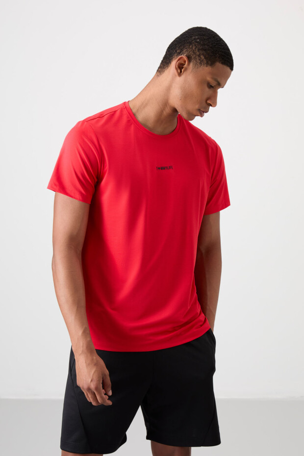 Kırmızı Polyester Nefes Alan Dokulu İnce Esnek Standart Fit Erkek Performans T-Shirt - 88384
