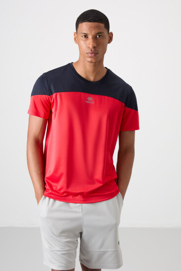 Kırmızı Nefes Alan Dokulu İnce Esnek Standart Fit Erkek Performans T-Shirt - 88386 
