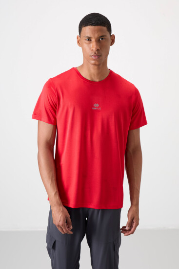 Kırmızı Nefes Alan Jakarlı İnce Esnek Standart Fit Erkek Performans T-Shirt - 88397 