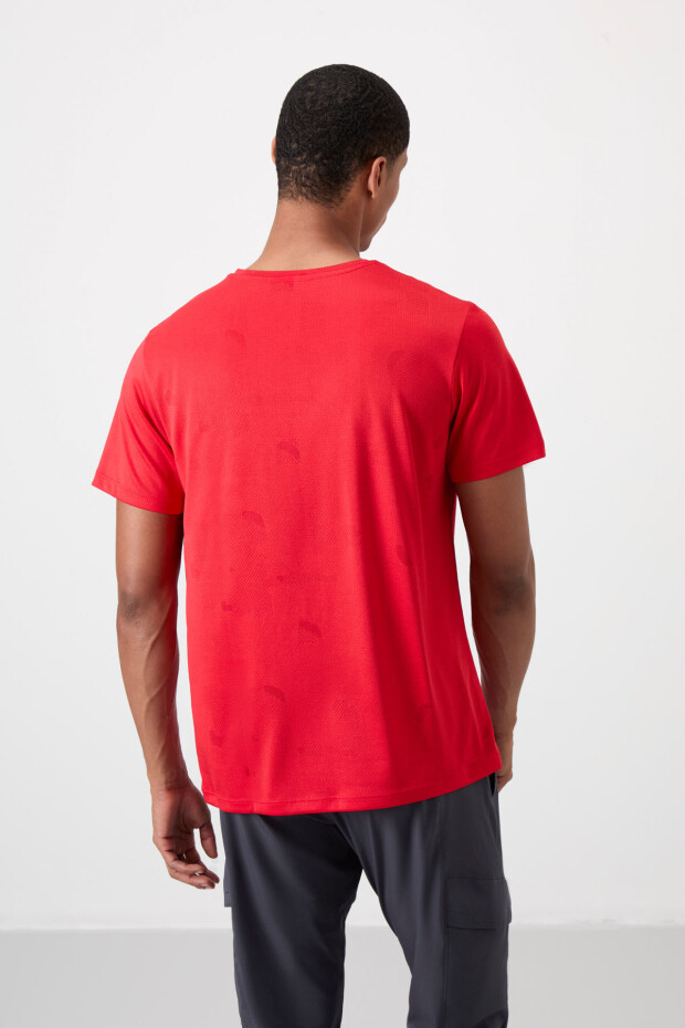 Kırmızı Polyester Nefes Alan Jakarlı İnce Esnek Standart Fit Erkek Performans T-Shirt - 88397