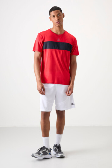 Kırmızı Nefes Alan Jakarlı İnce Esnek Standart Fit Erkek Performans T-Shirt - 88398 - TOMMYLIFE (1)