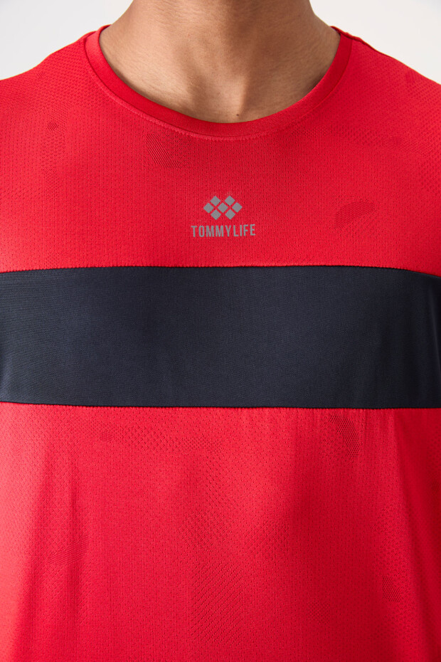 Kırmızı Nefes Alan Jakarlı İnce Esnek Standart Fit Erkek Performans T-Shirt - 88398