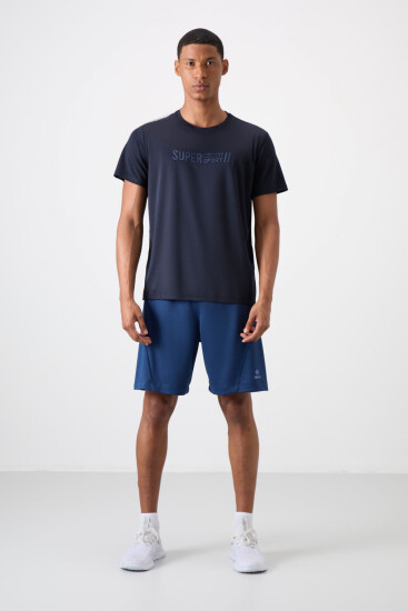 Lacivert Nefes Alan Dokulu İnce Esnek Standart Fit Erkek Performans T-Shirt - 88385 - TOMMYLIFE (1)