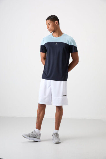 Lacivert Nefes Alan Dokulu İnce Esnek Standart Fit Erkek Performans T-Shirt - 88386 - TOMMYLIFE (1)