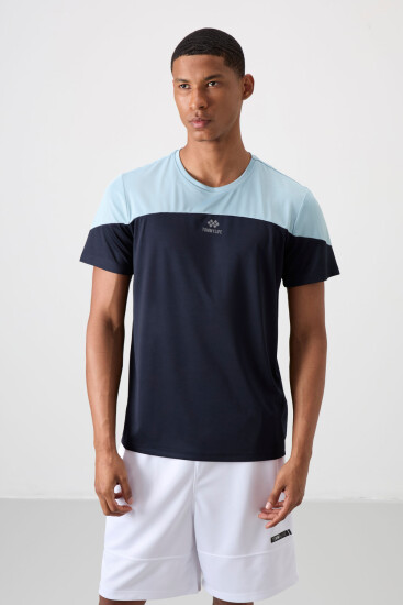 Lacivert Nefes Alan Dokulu İnce Esnek Standart Fit Erkek Performans T-Shirt - 88386 