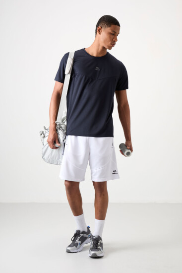 Lacivert Nefes Alan Dokulu İnce Esnek Standart Fit Erkek Performans T-Shirt - 88391 - TOMMYLIFE (1)