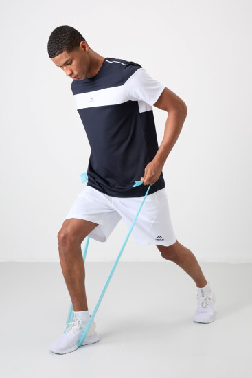 Lacivert Nefes Alan Dokulu İnce Esnek Standart Fit Erkek Performans T-Shirt - 88396 - TOMMYLIFE (1)