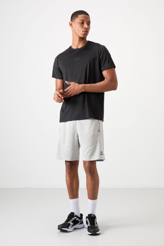 Siyah Polyester Nefes Alan Dokulu İnce Esnek Standart Fit Erkek Performans T-Shirt - 88384
