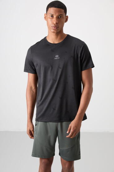 Siyah Nefes Alan Jakarlı İnce Esnek Standart Fit Erkek Performans T-Shirt - 88397 
