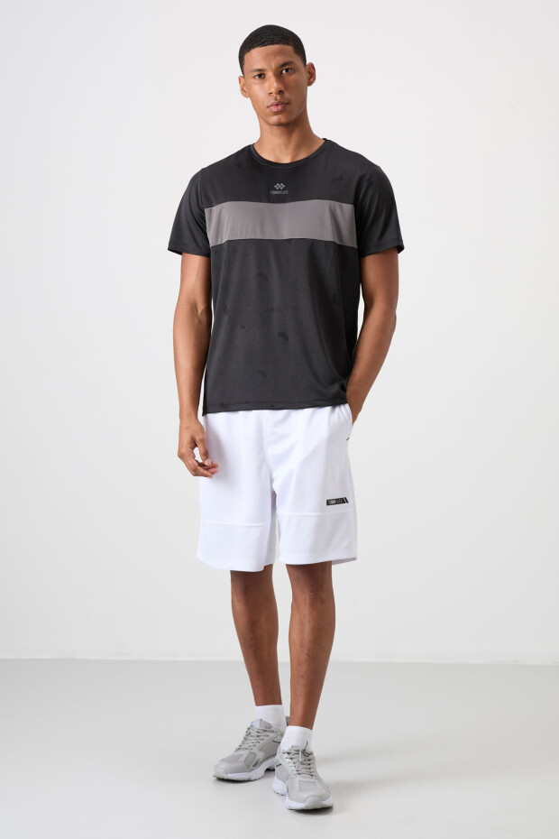 Siyah Nefes Alan Jakarlı İnce Esnek Standart Fit Erkek Performans T-Shirt - 88398