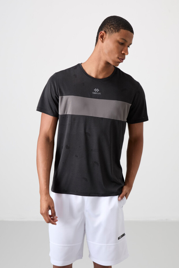 Siyah Nefes Alan Jakarlı İnce Esnek Standart Fit Erkek Performans T-Shirt - 88398