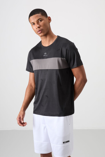 Siyah Nefes Alan Jakarlı İnce Esnek Standart Fit Erkek Performans T-Shirt - 88398 
