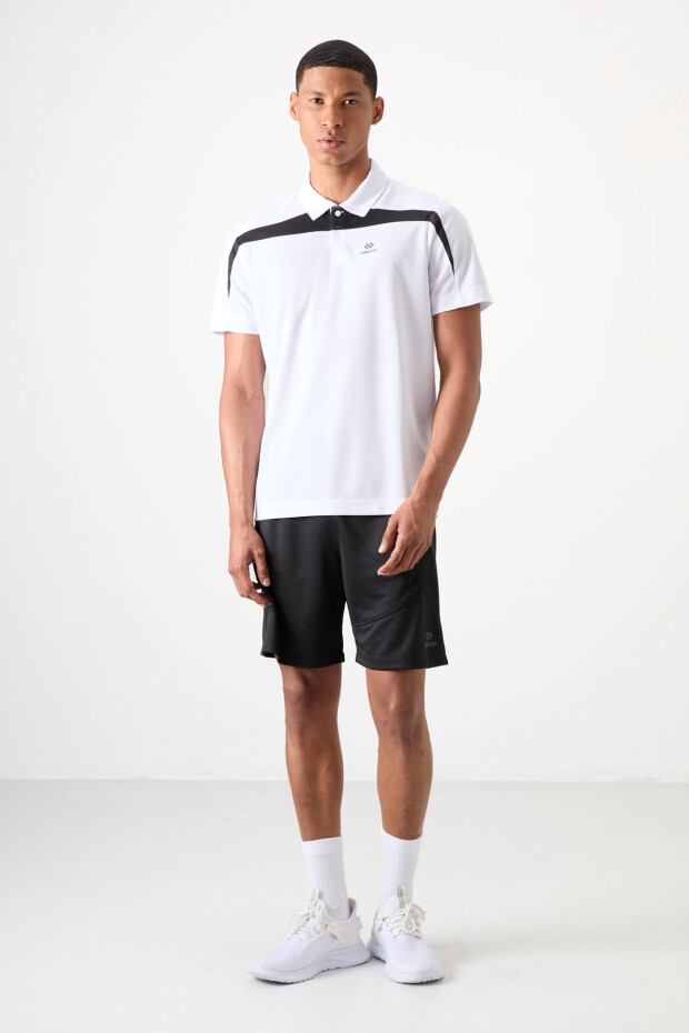 Beyaz Nefes Alan Dokulu İnce Esnek Standart Fit Polo Yaka Erkek Performans T-Shirt - 88392 - 2