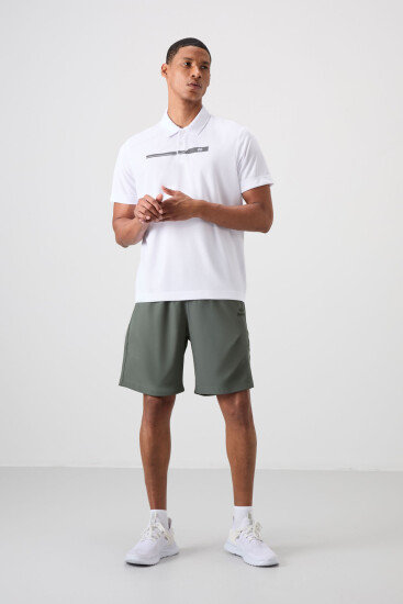 Beyaz Nefes Alan Dokulu İnce Esnek Standart Fit Polo Yaka Erkek Performans T-Shirt - 88393 - TOMMYLIFE (1)
