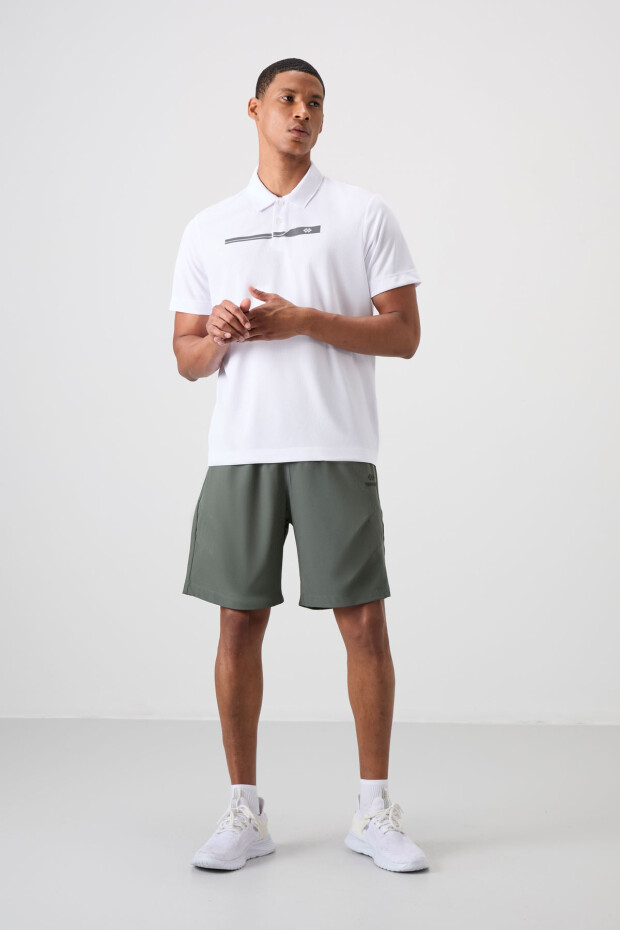 Beyaz Nefes Alan Dokulu İnce Esnek Standart Fit Polo Yaka Erkek Performans T-Shirt - 88393 - 2