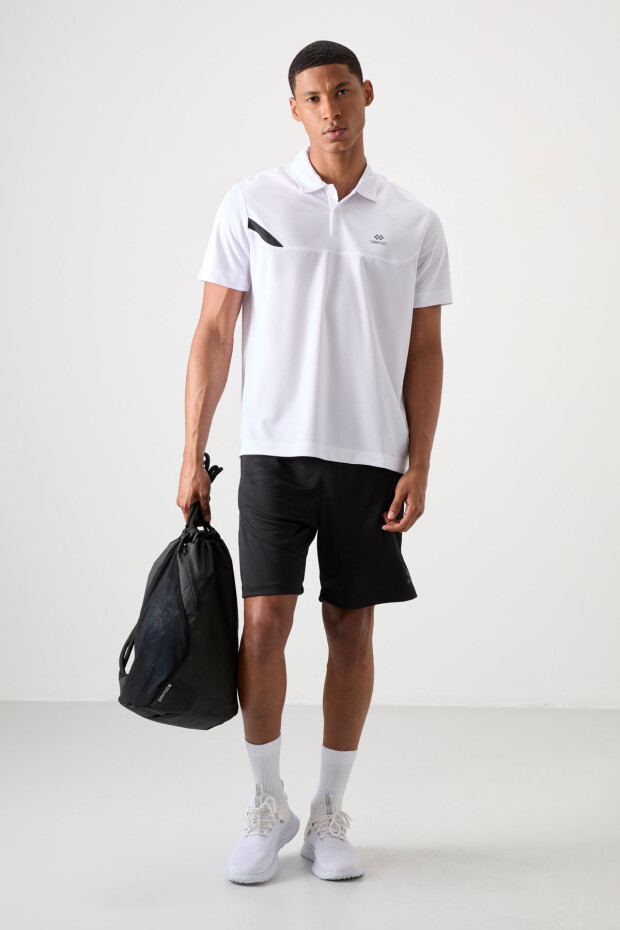 Beyaz Nefes Alan Dokulu İnce Esnek Standart Fit Polo Yaka Erkek Performans T-Shirt - 88402 - 4