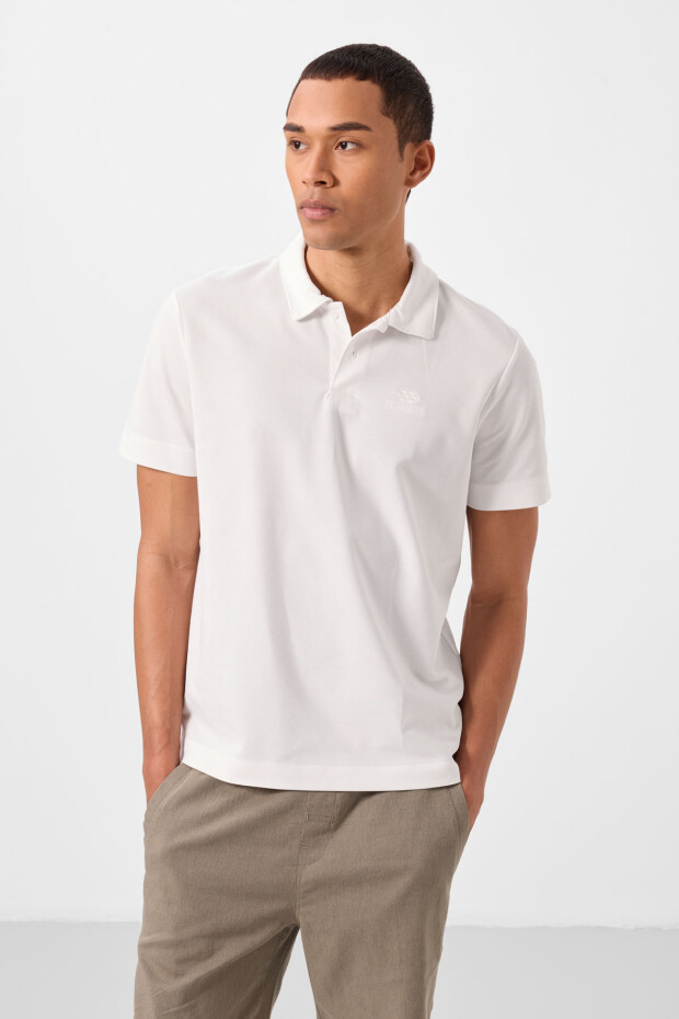 Ekru Standart Kalıp Basic Polo Yaka Erkek T-Shirt - 87748 - 4