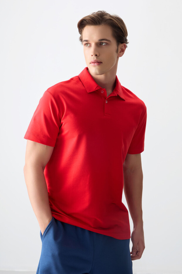 Fiesta Pamuklu Kalın Yumuşak Dokulu Polo Yaka Oversize Fit Basic Erkek T- Shirt - 88381 - 1