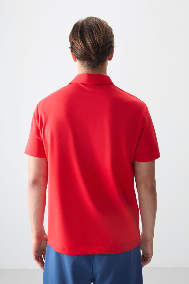 Fiesta Pamuklu Kalın Yumuşak Dokulu Polo Yaka Oversize Fit Basic Erkek T- Shirt - 88381 - 3