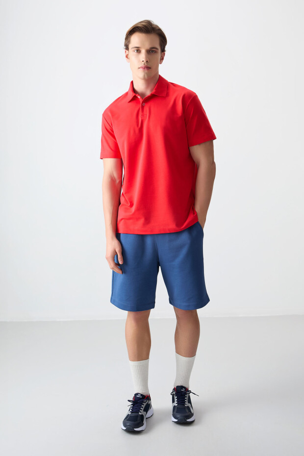 Fiesta Pamuklu Kalın Yumuşak Dokulu Polo Yaka Oversize Fit Basic Erkek T- Shirt - 88381
