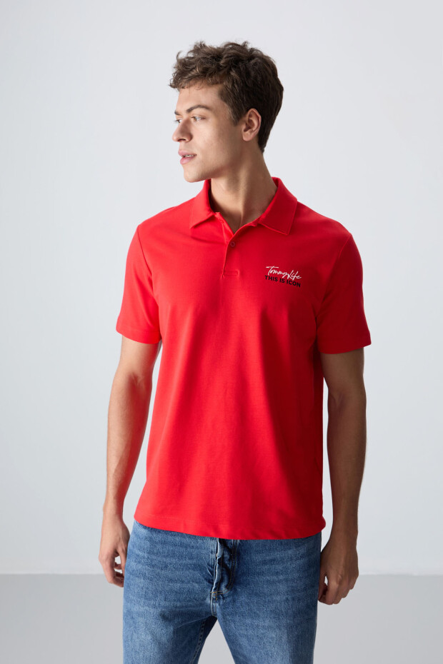 Fiesta Pamuklu Kalın Yumuşak Dokulu Standart Fit Baskılı Polo Yaka Erkek T-Shirt - 88346