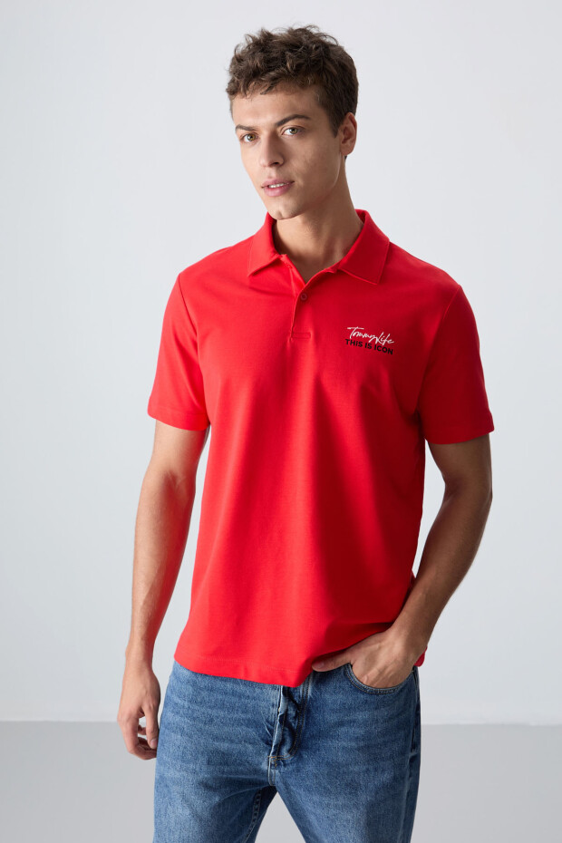 Fiesta Pamuklu Kalın Yumuşak Dokulu Standart Fit Baskılı Polo Yaka Erkek T-Shirt - 88346