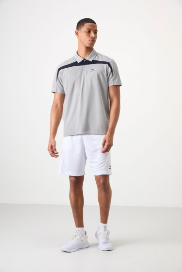 Gri Nefes Alan Dokulu İnce Esnek Standart Fit Polo Yaka Erkek Performans T-Shirt - 88392 - TOMMYLIFE (1)