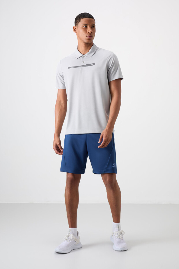 Gri Nefes Alan Dokulu İnce Esnek Standart Fit Polo Yaka Erkek Performans T-Shirt - 88393 - 5