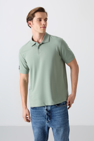 Açık Yeşil Pamuklu Kalın Yumuşak Dokulu Standart Fit Basic Polo Yaka Erkek T-Shirt - 88351 