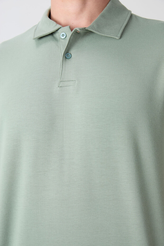 Açık Yeşil Pamuklu Kalın Yumuşak Dokulu Standart Fit Basic Polo Yaka Erkek T-Shirt - 88351