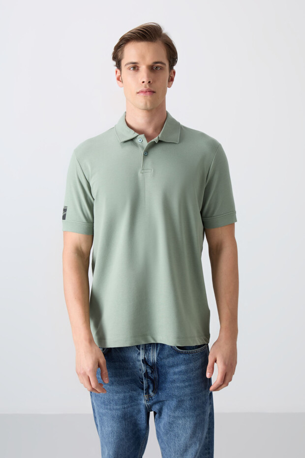 Açık Yeşil Pamuklu Kalın Yumuşak Dokulu Standart Fit Basic Polo Yaka Erkek T-Shirt - 88351