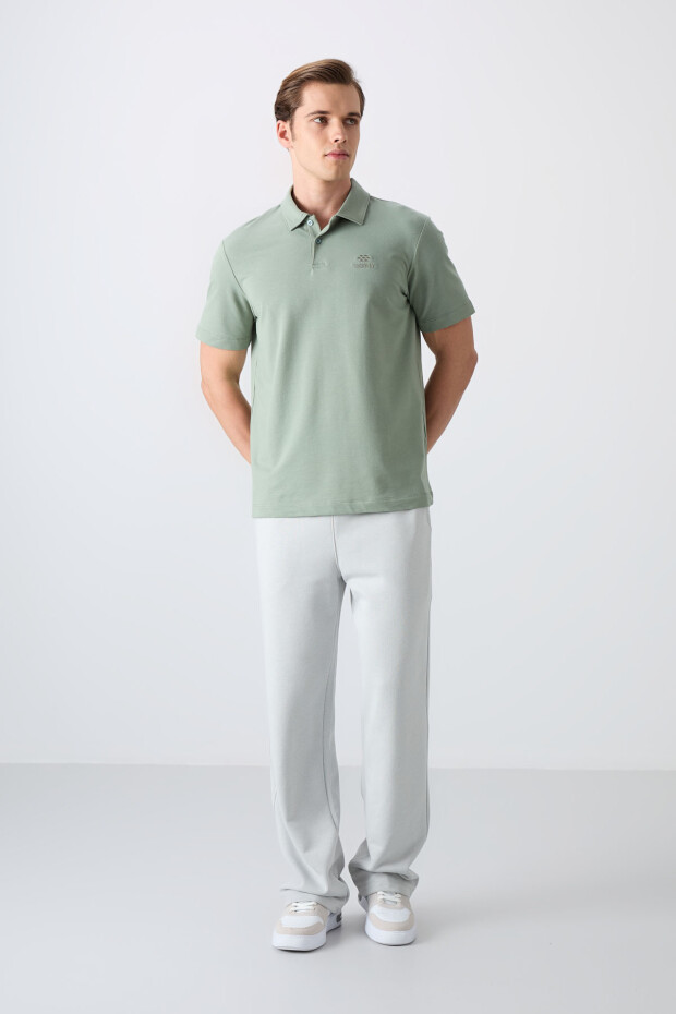 Açık Yeşil Pamuklu Kalın Yumuşak Dokulu Standart Fit Basic Polo Yaka Erkek T-Shirt - 88348 - 2