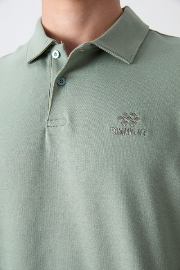 Açık Yeşil Pamuklu Kalın Yumuşak Dokulu Standart Fit Basic Polo Yaka Erkek T-Shirt - 88348 - 3