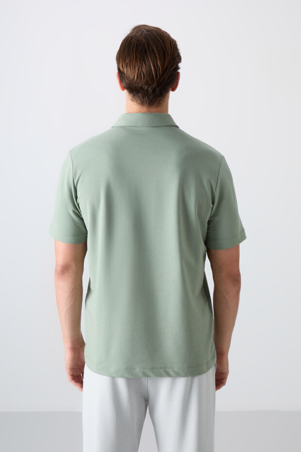 Açık Yeşil Pamuklu Kalın Yumuşak Dokulu Standart Fit Basic Polo Yaka Erkek T-Shirt - 88348 - 5