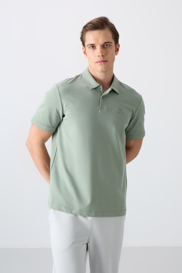 Açık Yeşil Pamuklu Kalın Yumuşak Dokulu Standart Fit Basic Polo Yaka Erkek T-Shirt - 88348 - 1