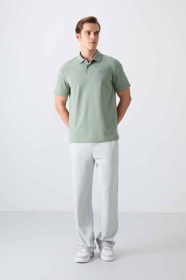 Açık Yeşil Pamuklu Kalın Yumuşak Dokulu Standart Fit Basic Polo Yaka Erkek T-Shirt - 88348