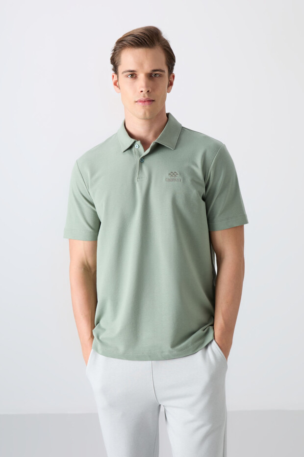 Açık Yeşil Pamuklu Kalın Yumuşak Dokulu Standart Fit Basic Polo Yaka Erkek T-Shirt - 88348