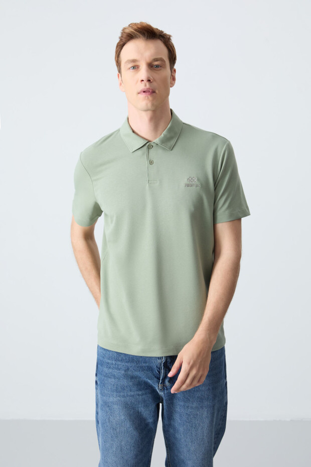 Açık Yeşil Basic Logolu Standart Kalıp Triko Polo Yaka Erkek T-Shirt - 87748