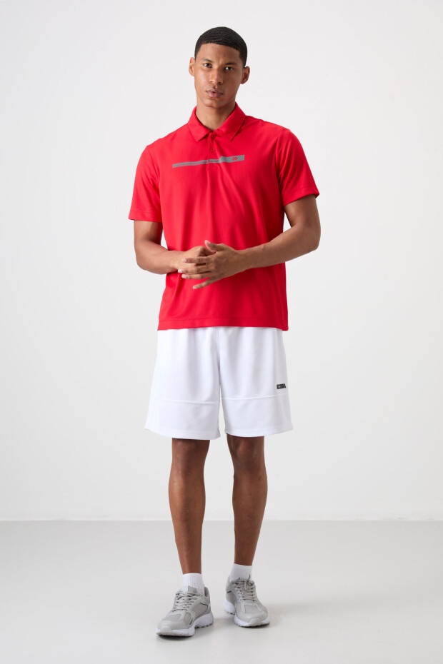 Kırmızı Nefes Alan Dokulu İnce Esnek Standart Fit Polo Yaka Erkek Performans T-Shirt - 88393 - 2