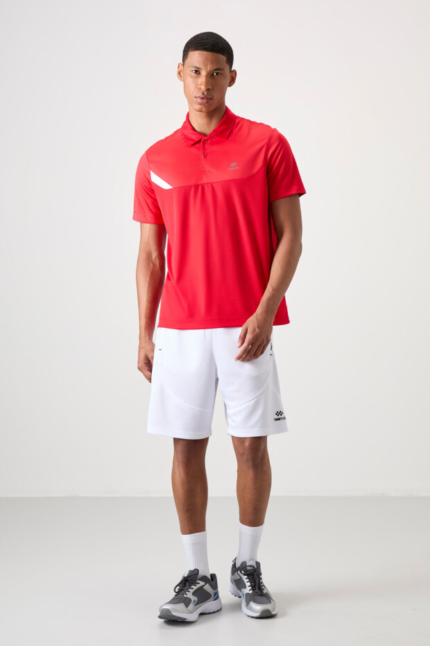 Kırmızı Polyester Nefes Alan Dokulu İnce Esnek Standart Fit Polo Yaka Erkek Performans T-Shirt - 88402
