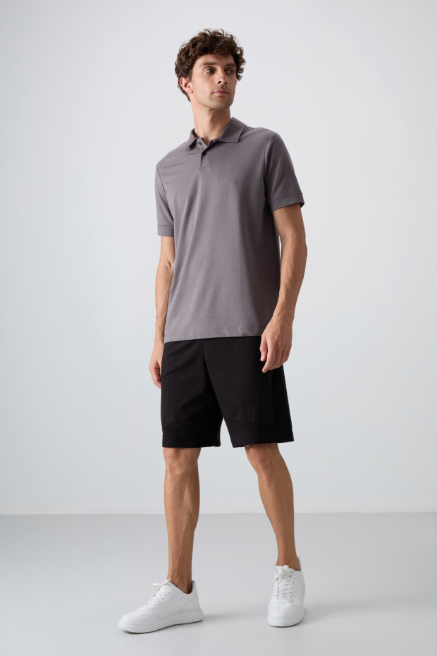 Koyu Gri Pamuklu Kalın Yumuşak Dokulu Standart Fit Basic Polo Yaka Erkek T-Shirt - 88351