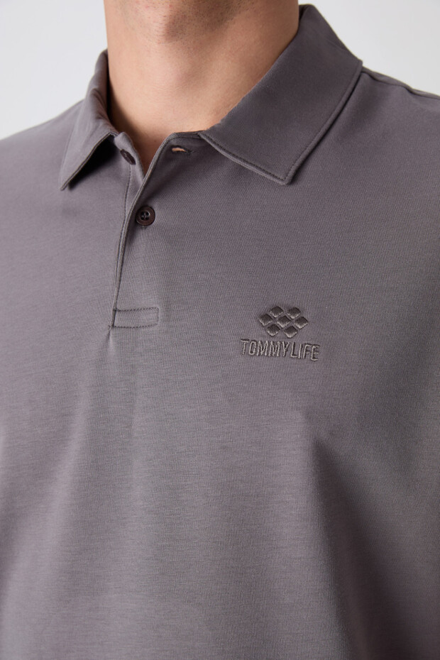 Koyu Gri Pamuklu Kalın Yumuşak Dokulu Standart Fit Basic Polo Yaka Erkek T-Shirt - 88348 - 2