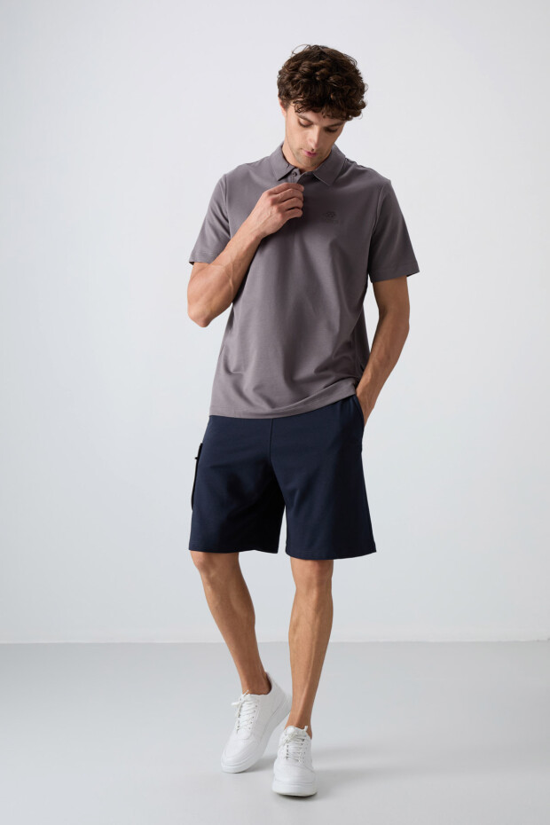 Koyu Gri Pamuklu Kalın Yumuşak Dokulu Standart Fit Basic Polo Yaka Erkek T-Shirt - 88348 - 3