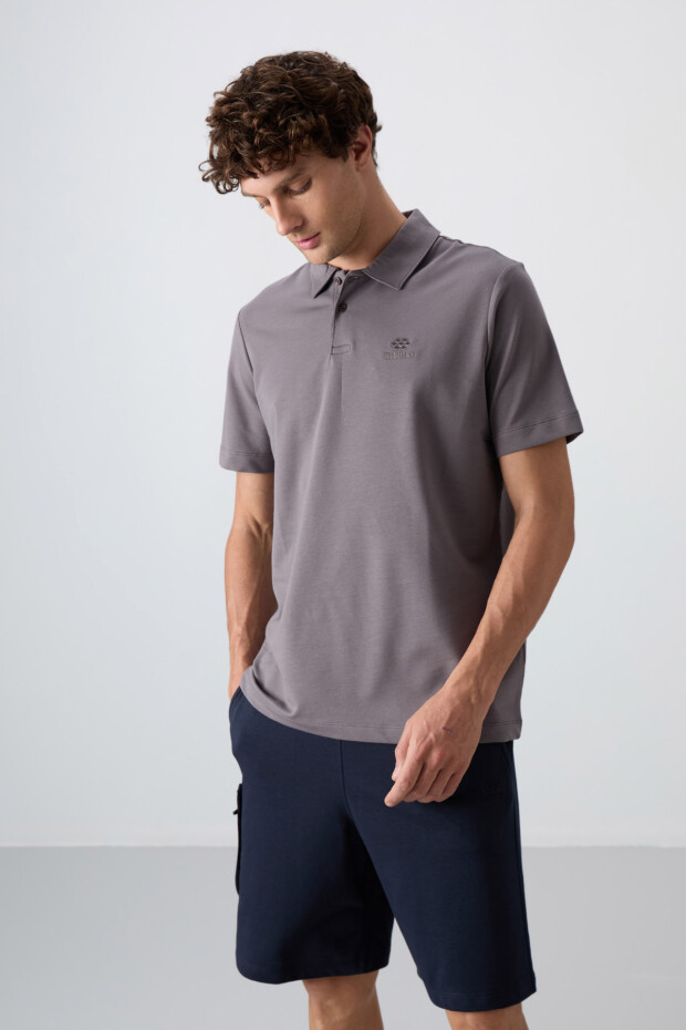 Koyu Gri Pamuklu Kalın Yumuşak Dokulu Standart Fit Basic Polo Yaka Erkek T-Shirt - 88348 - 1