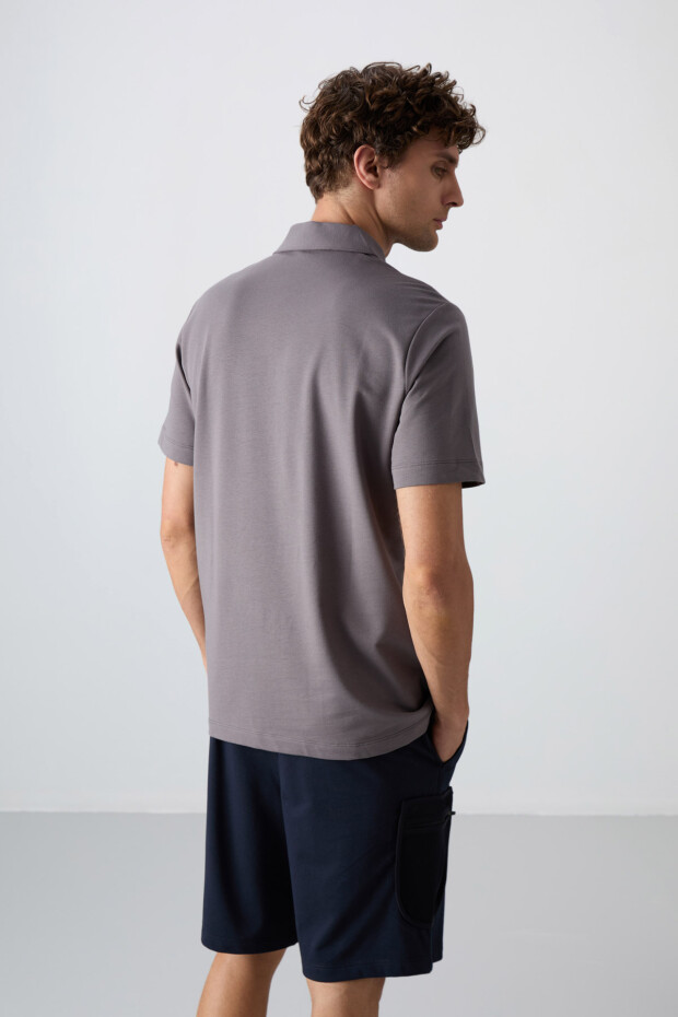 Koyu Gri Pamuklu Kalın Yumuşak Dokulu Standart Fit Basic Polo Yaka Erkek T-Shirt - 88348 - 5
