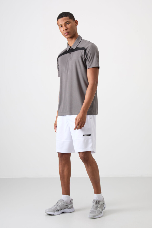 Koyu Gri Nefes Alan Dokulu İnce Esnek Standart Fit Polo Yaka Erkek Performans T-Shirt - 88392 - 2