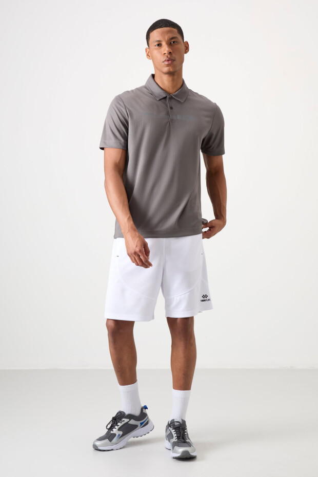 Koyu Gri Nefes Alan Dokulu İnce Esnek Standart Fit Polo Yaka Erkek Performans T-Shirt - 88393 - 2