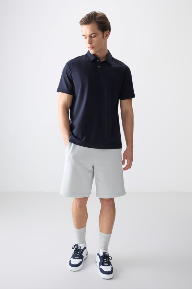 Lacivert Pamuklu Kalın Yumuşak Dokulu Polo Yaka Oversize Fit Basic Erkek T- Shirt - 88381 - 3