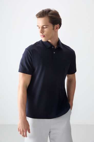 Lacivert Pamuklu Kalın Yumuşak Dokulu Polo Yaka Oversize Fit Basic Erkek T- Shirt - 88381 